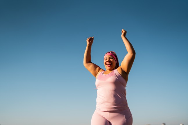 Female bariatric surgery patient working out
