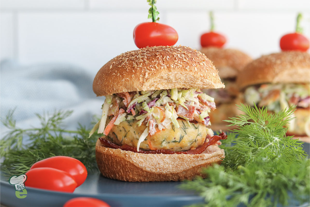 Dill Chicken Burgers with Bacon Broccoli Slaw Dignity Health