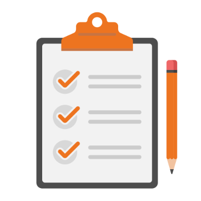 Icon of a clipboard, pencil, and checklist