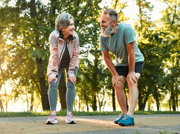 Senior joggers taking a break